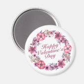 Elegant Happy Valentine's Day Floral Wreath Magnet (Voorkant / Achterkant)