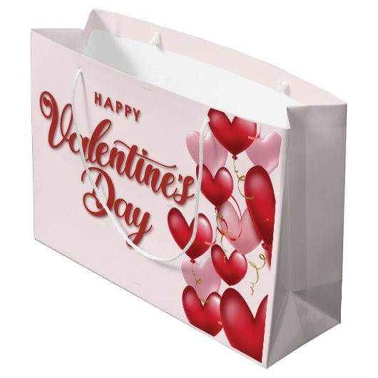 Elegant Happy Valentine's Day Large Gift Bag Groot Cadeauzakje (Achterkant Gekanteld)