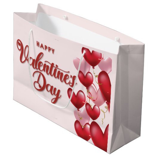 Elegant Happy Valentine's Day Large Gift Bag Groot Cadeauzakje (Voorkant Gekanteld)