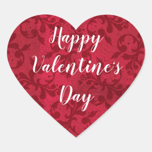 Elegant Happy Valentine's Day  Red Damask Hart Sticker