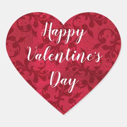 Elegant Happy Valentine's Day Red Damask Hart Sticker (Voorkant)