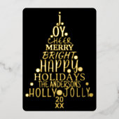 Elegant Happy Word Art - kerstmis zwart goud Folie Feestdagenkaart (Voorkant)