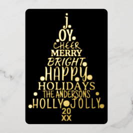 Elegant Happy Word Art - kerstmis zwart goud Folie Feestdagenkaart