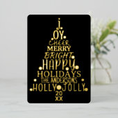 Elegant Happy Word Art - kerstmis zwart goud Folie Feestdagenkaart (Staand Voorkant)