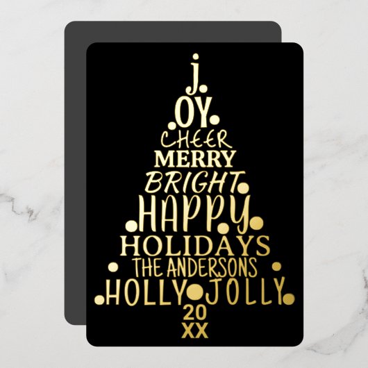 Elegant Happy Word Art - kerstmis zwart goud Folie Feestdagenkaart (Voorkant / Achterkant)