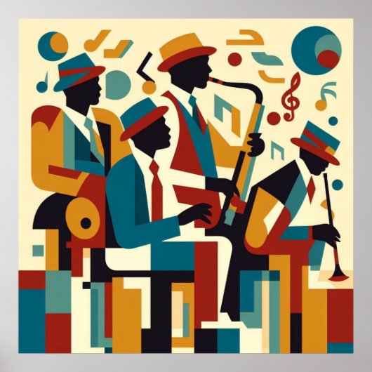 Elegant Harlem Renaissance Abstract Jazz Quartet Poster (Voorkant)