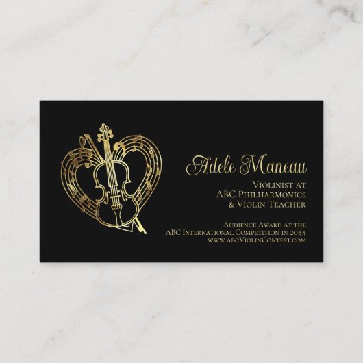 Elegant Hart B QR Code Vioolleraar Violinist Visitekaartje (Voorkant)