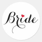 Elegant Hart Bruid Bruiloftsshower Huwelijk Ronde Sticker (Voorkant)