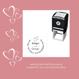 Elegant hart bruiloft & ronde retour adres zwart zelfinktende stempel