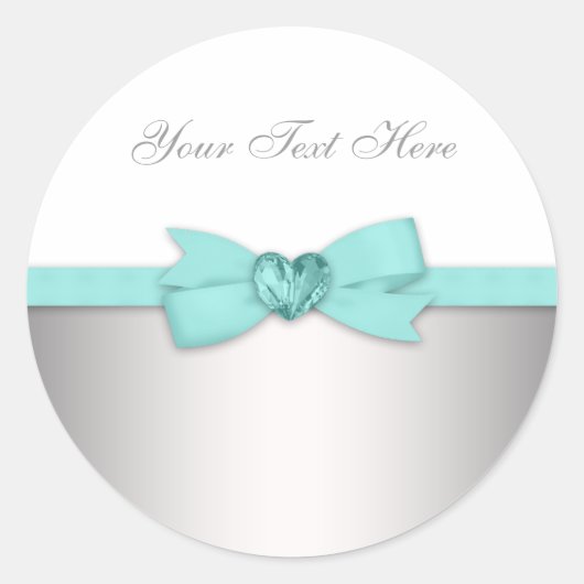Elegant Hart en Bow Blauwgroen Blauwe Stickers (Voorkant)