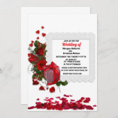 Elegant hart en rode roos romantische bloemenbruil kaart (Voorkant / Achterkant)