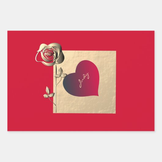 Elegant hart en Rozen Inpakpapier Vel (Voorkant 2)