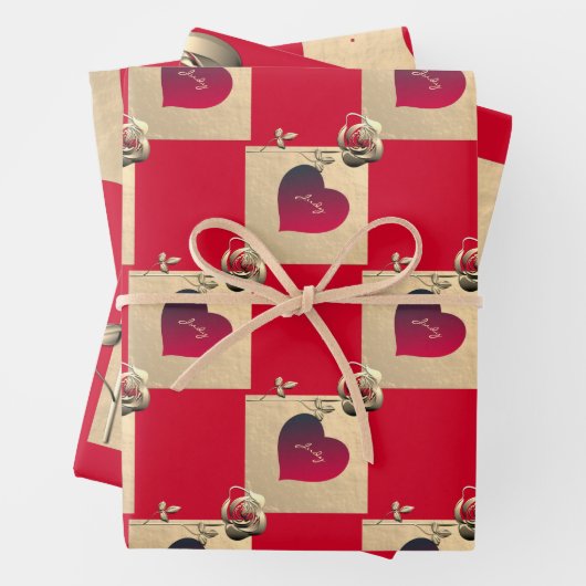 Elegant hart en Rozen Inpakpapier Vel (In situ)