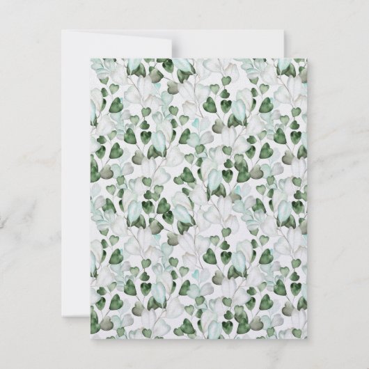 Elegant Hart Eucalyptus Bladgroen Bruiloft Details Kaart (Achterkant)