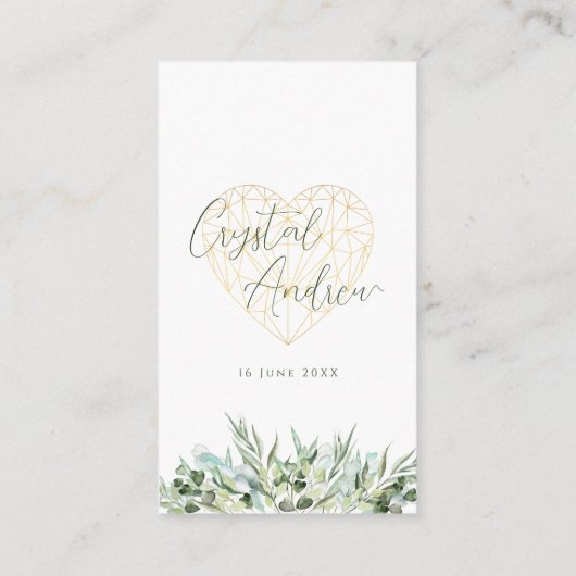 Elegant Hart Eucalyptus Bladgroen Bruiloft Website Informatiekaartje (Achterkant)