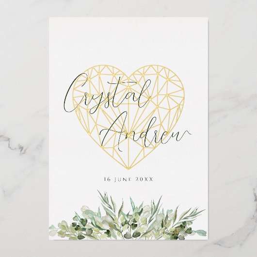 Elegant Hart Eucalyptus Foliage Formele Bruiloft Folie Uitnodiging (Voorkant)