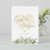 Elegant Hart Eucalyptus Foliage Formele Bruiloft Folie Uitnodiging (Staand Voorkant)