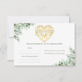 Elegant Hart Eucalyptus Foliage Formele Bruiloft RSVP Kaartje