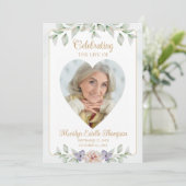 Elegant Hart Foto Waterverf Floral Memorial Programmakaart (Staand voorkant)