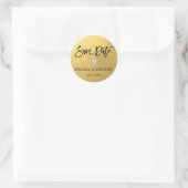 Elegant Hart Gouden Folie Bruiloft SAVE OUR DATE Ronde Sticker (Tas)