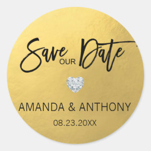 Elegant Hart Gouden Folie Bruiloft SAVE OUR DATE Ronde Sticker