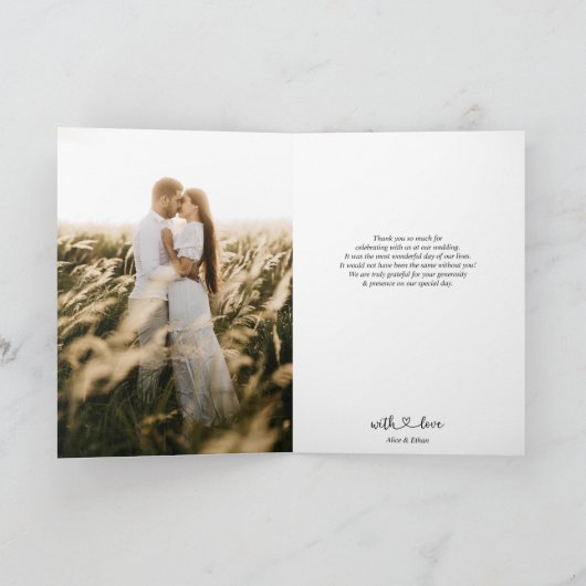 Elegant hart kalligrafie foto bruiloft bedankkaart (Binnen)