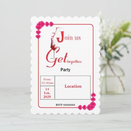 Elegant Hart Lijst Valentijns's Party Kaart (Staand voorkant)