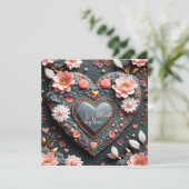 Elegant Hart met Bloemen Gouden Accenten & Parels Kaart (Staand voorkant)