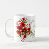 Elegant hart monogram aangepaste naam rode bloemen koffiemok (Links)