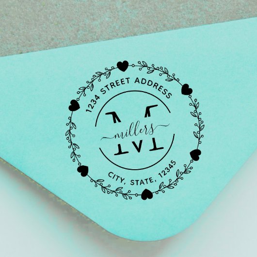 Elegant hart Monogram Krans Retouradres Rubberstempel