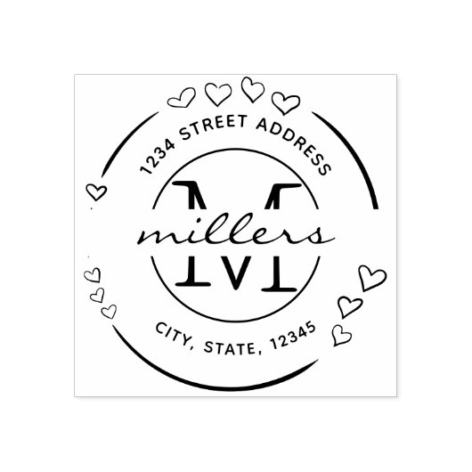 Elegant hart Monogram Retour Adres Rubberstempel (Afrduk)