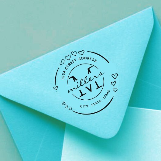 Elegant hart Monogram Retour Adres Rubberstempel