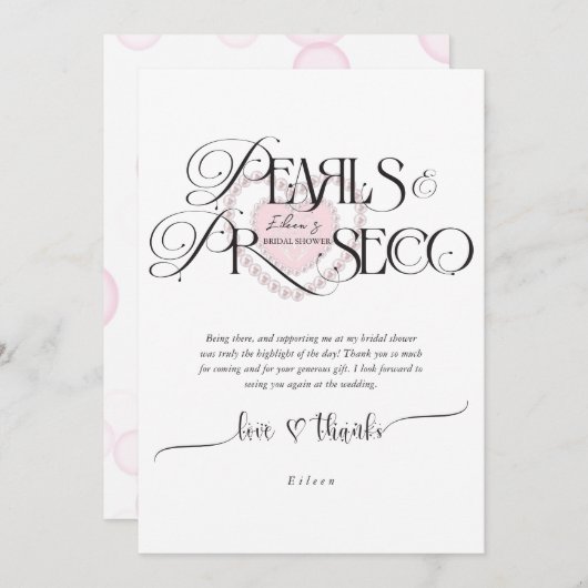 Elegant Hart Parels Prosecco Bubble Vrijgezellenfe Bedankkaart (Voorkant / Achterkant)