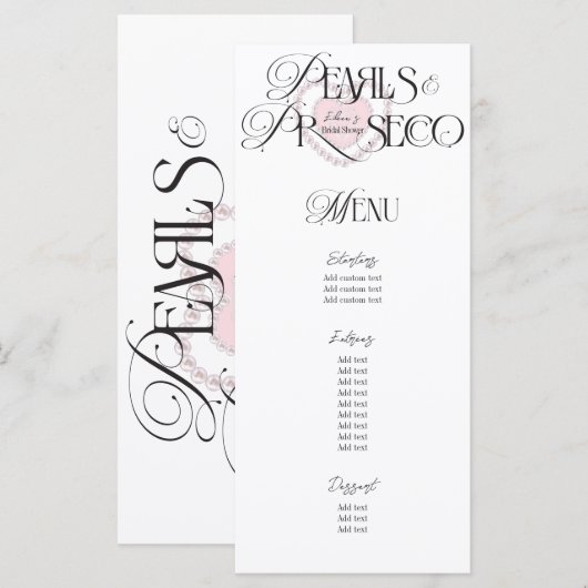 Elegant Hart Parels Prosecco Bubble Vrijgezellenfe Menu (Voorkant / Achterkant)