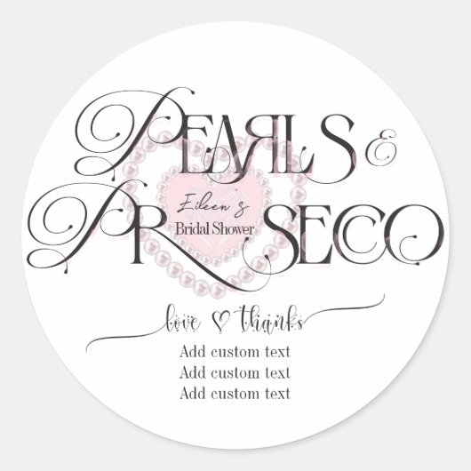 Elegant Hart Parels Prosecco Bubble Vrijgezellenfe Ronde Sticker (Voorkant)
