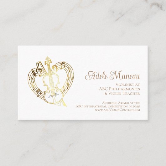 Elegant hart QR Code Viool Leraar Violinist Visitekaartje (Voorkant)