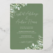 Elegant Hart Sage Groen Bladblad Formele Bruiloft Folie Uitnodiging (Achterkant)