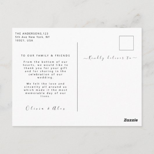 Elegant Hart Script Bruiloft Foto Bedankt  Briefkaart (Achterkant)