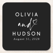 Elegant hart script bruiloft of repetitie diner kartonnen onderzetters (Voorkant)