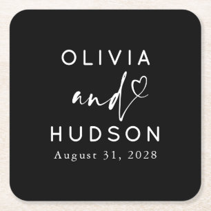 Elegant hart script bruiloft of repetitie diner kartonnen onderzetters