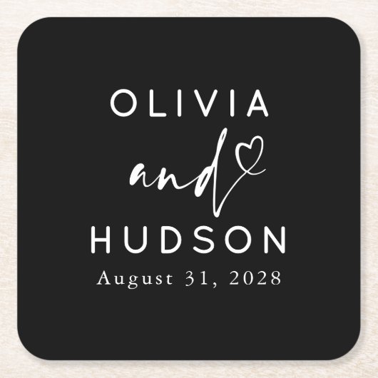 Elegant hart script bruiloft of repetitie diner kartonnen onderzetters (Voorkant)