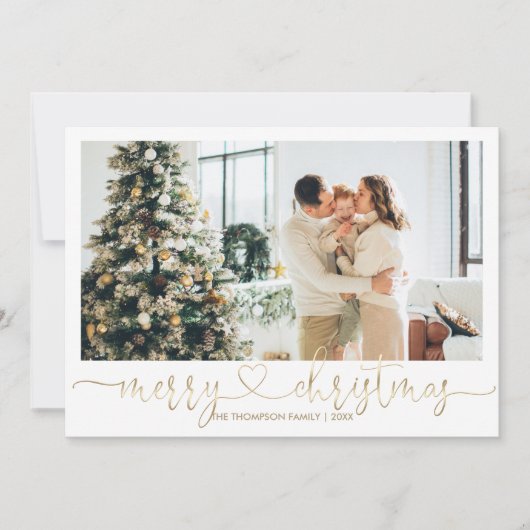 Elegant Hart Script Goud Vrolijk Kerstmis Foto Feestdagenkaart (Voorkant)