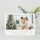 Elegant Hart Script Goud Vrolijk Kerstmis Foto Feestdagenkaart (Staand voorkant)