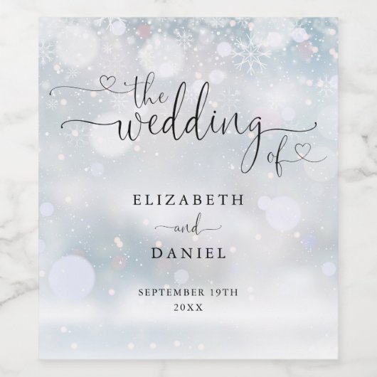 Elegant Hart Script Winter Bruiloft Wijn Etiket (Enkel label)
