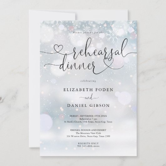 Elegant Hart Script Winter Oefendiner Kaart (Voorkant)