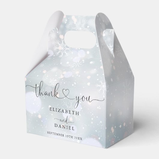 Elegant Hart Script Winter Sneeuwvlokken Bruiloft Bedankdoosjes (Achterkant)