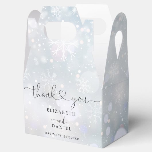 Elegant Hart Script Winter Sneeuwvlokken Bruiloft Bedankdoosjes (Geopend)