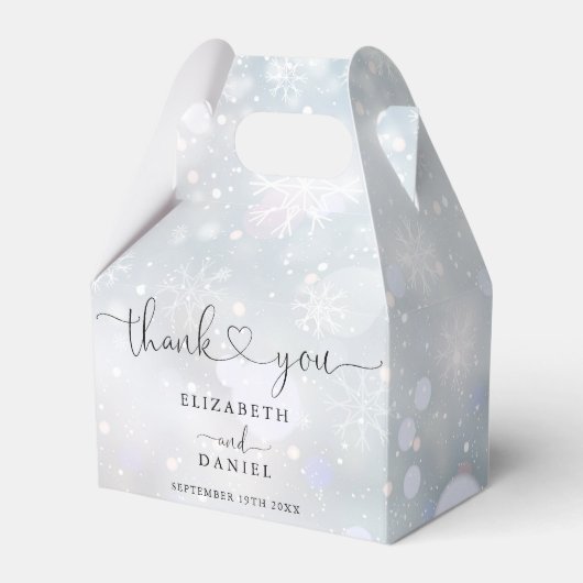 Elegant Hart Script Winter Sneeuwvlokken Bruiloft Bedankdoosjes (Voorkant Zijde)