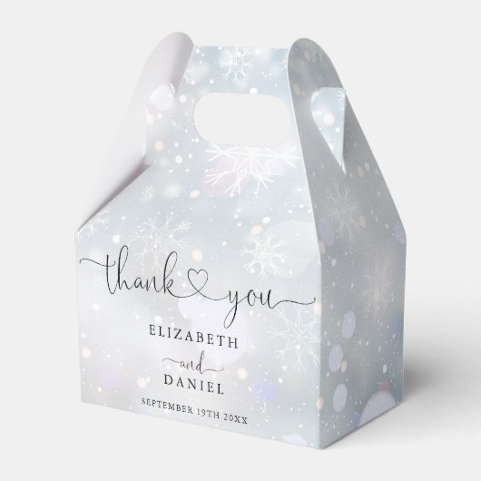 Elegant Hart Script Winter Sneeuwvlokken Trouwen Bedankdoosjes (Voorkant Zijde)