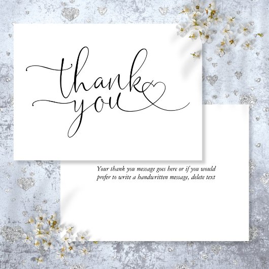 Elegant Hart Script Zwart en Wit Bedankkaart